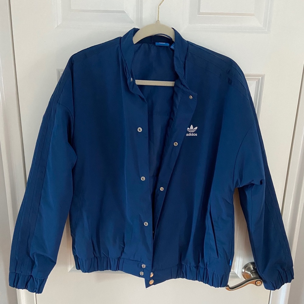 Adidas blue oversized puffer bomber jacket